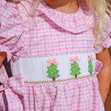 Christmas Tree Smocked Pink Gingham Beverly Dress