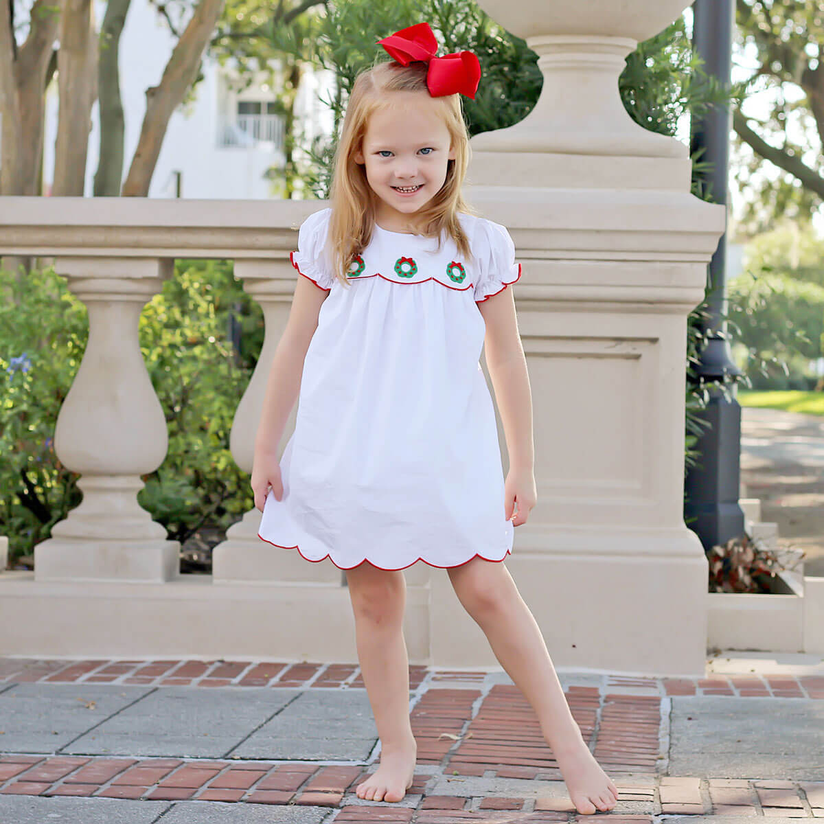 Christmas Wreath White Amelia Dress  Classic Whimsy