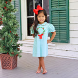 Christmas Wreath Green Stripe Claire Dress