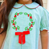 Christmas Wreath Green Stripe Claire Dress