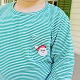 Happy Santa Green Stripe Long Sleeve Pocket Shirt
