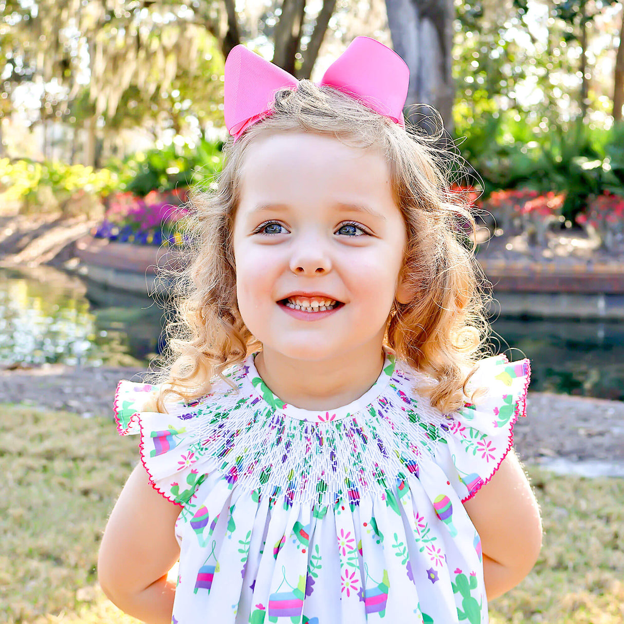 Fiesta Time Print Smocked Angel Sleeve Dress