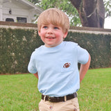 Football Embroidered Light Blue Short Sleeve Pocket Shirt