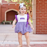 TCU Embroidered Purple Ruffle Bubble