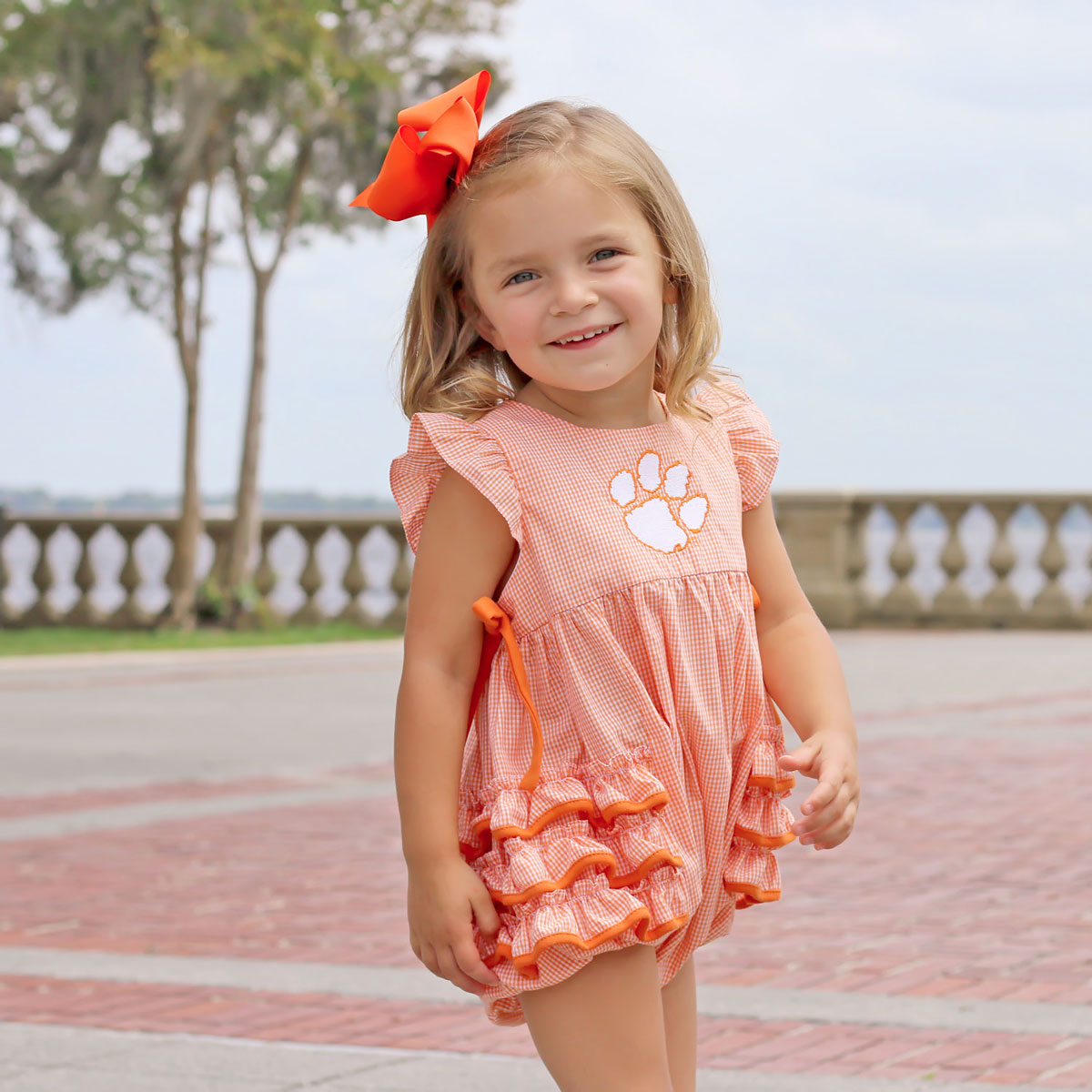Clemson Embroidered Orange Ruffle Bubble