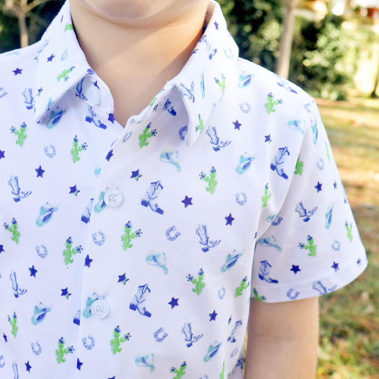 Western Cowboy Blue Knit Button Down Shirt