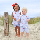 Crab Schiffli Blue Gingham Polo Romper