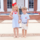 Coastal Crab Blue Stripe Short Sleeve Pocket Shirt