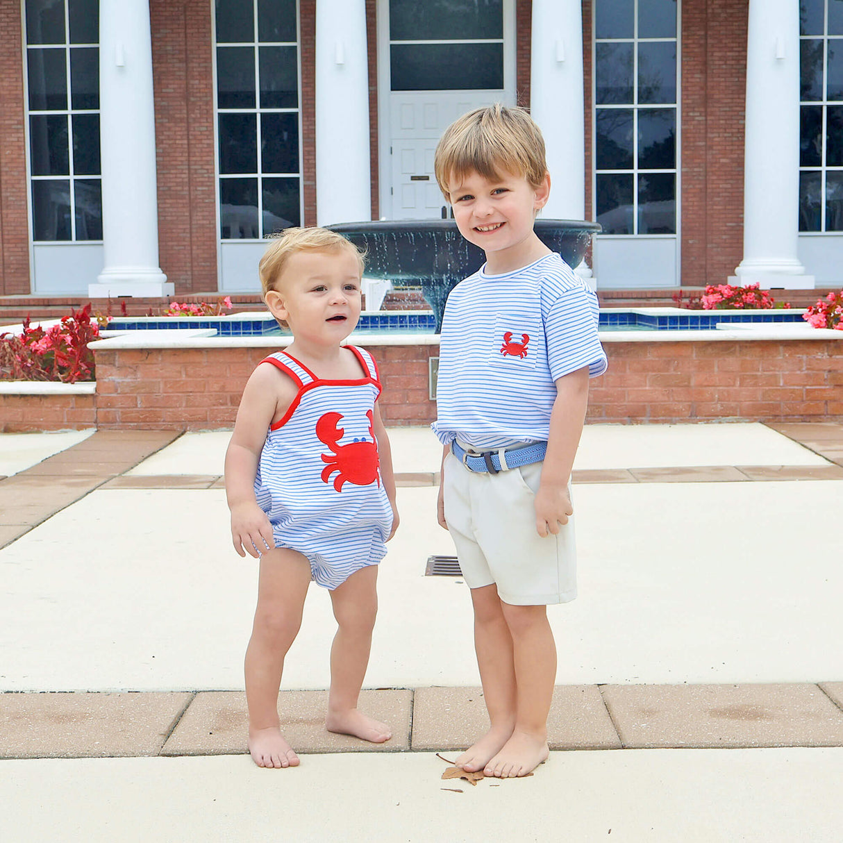 Coastal Crab Blue Stripe Short Sleeve Pocket Shirt