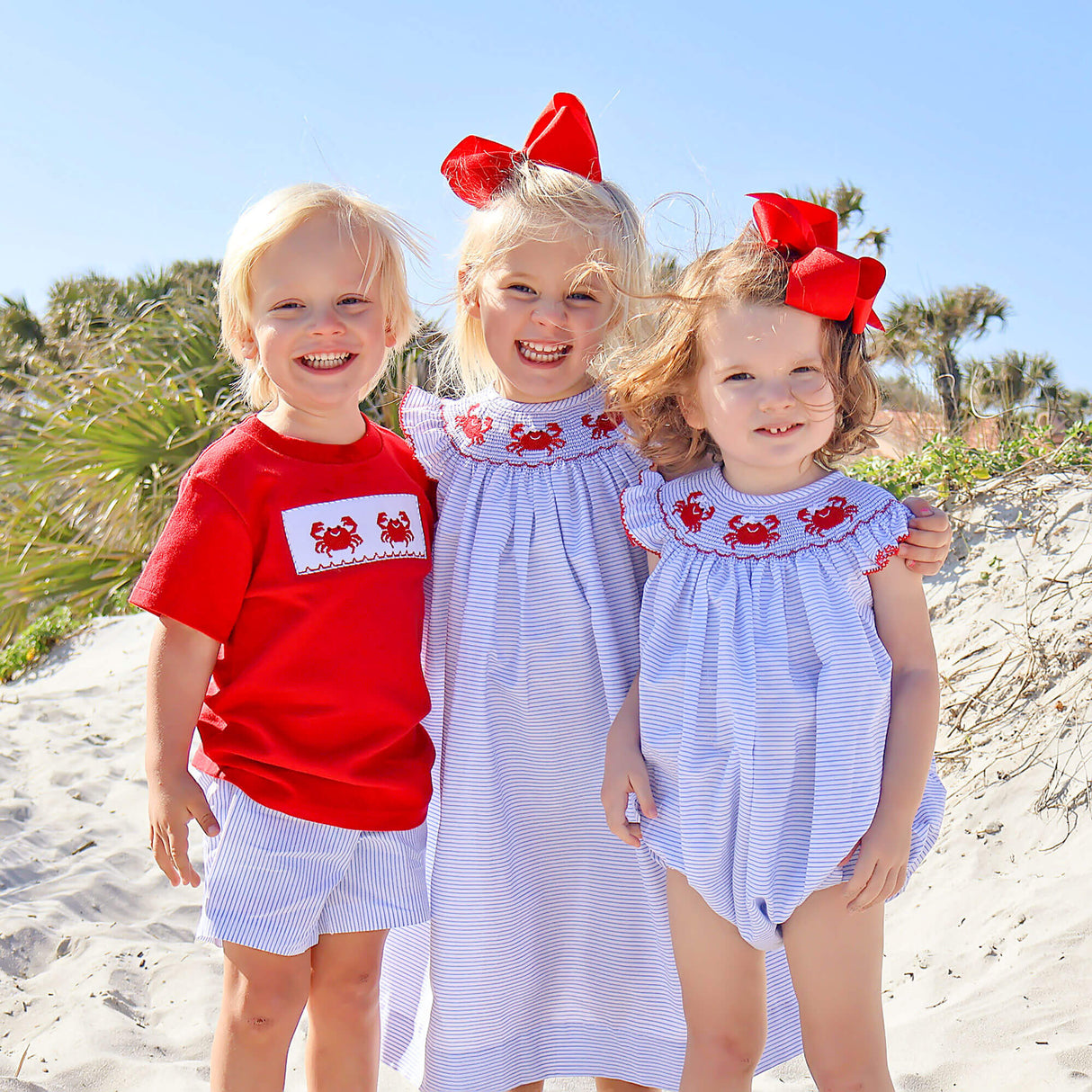 Crab Treasures Smocked Blue Short Set