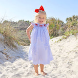 Crab Treasures Smocked Blue Stripe Angel Sleeve Dress