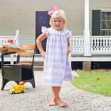 Crayon Smocked Colorful Plaid Angel Sleeve Dress
