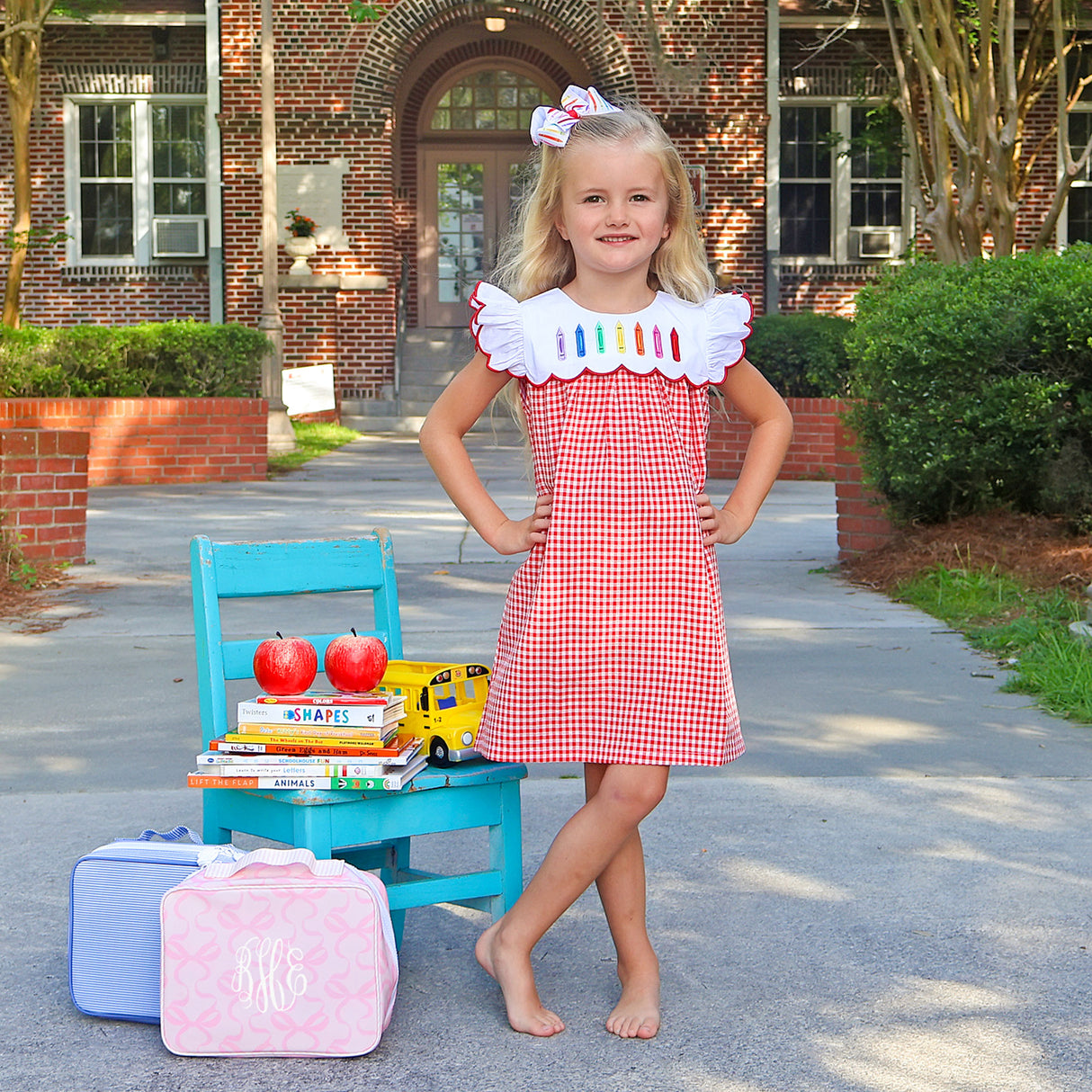 Rainbow Crayon Red Gingham Amelia Dress