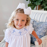 Blue Cross Smocked White Pique Dress