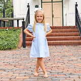 Cross Embroidered Light Blue Pleated Dress