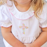 Cross Floral Embroidered White Collared Dress