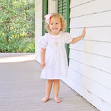 Cross Floral Embroidered White Collared Dress