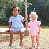 Cross Smocked Pink Pique Collared Bubble