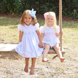 Blue Cross Smocked White Pique Collared Dress