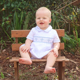 Blue Cross Smocked White Boy Bubble