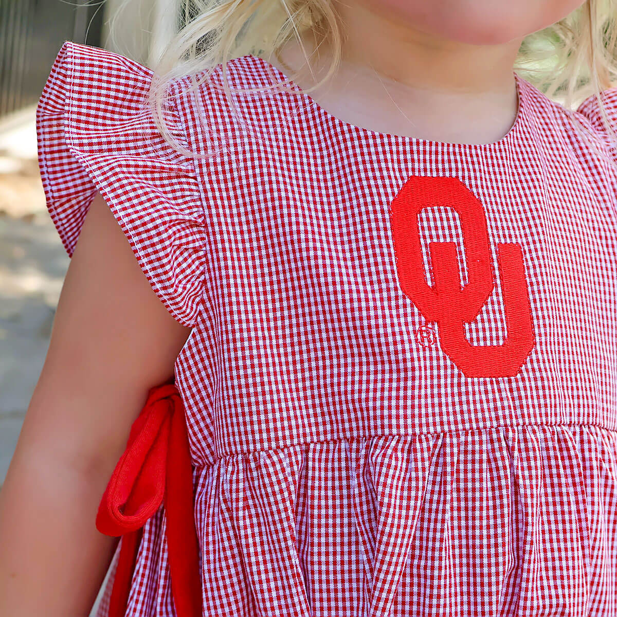 Oklahoma Embroidered Red Ruffle Bubble