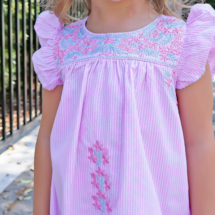 Fiesta Pink Gingham Embroidered Dress