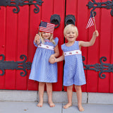 Little Patriot Blue Gingham Ruffle Collared Dress