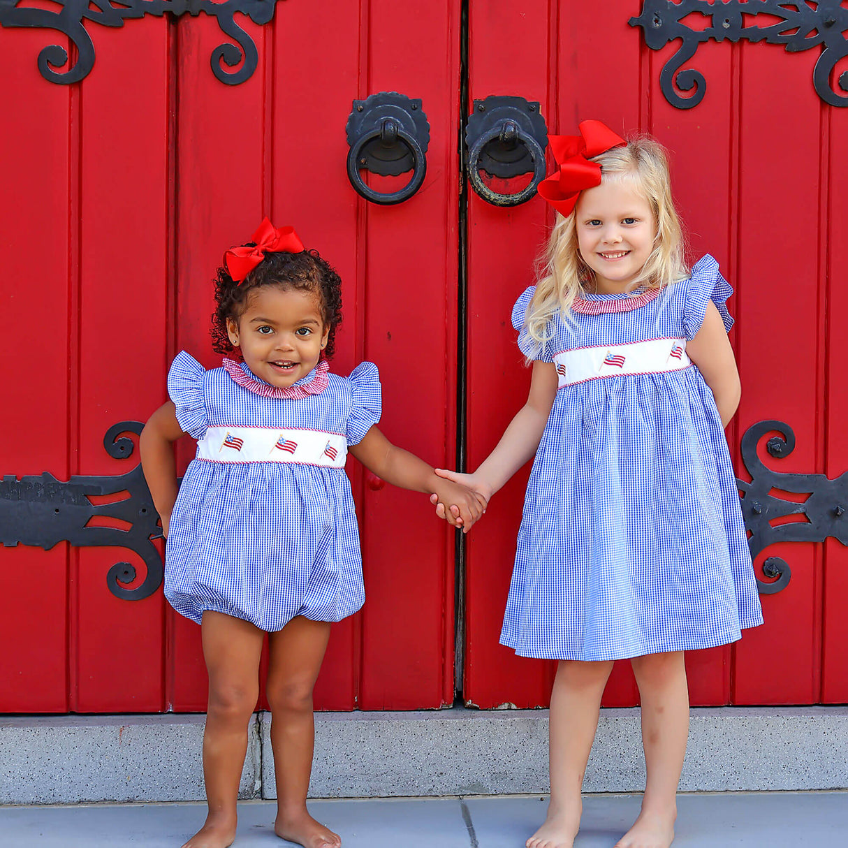 Little Patriot Blue Gingham Ruffle Collared Dress