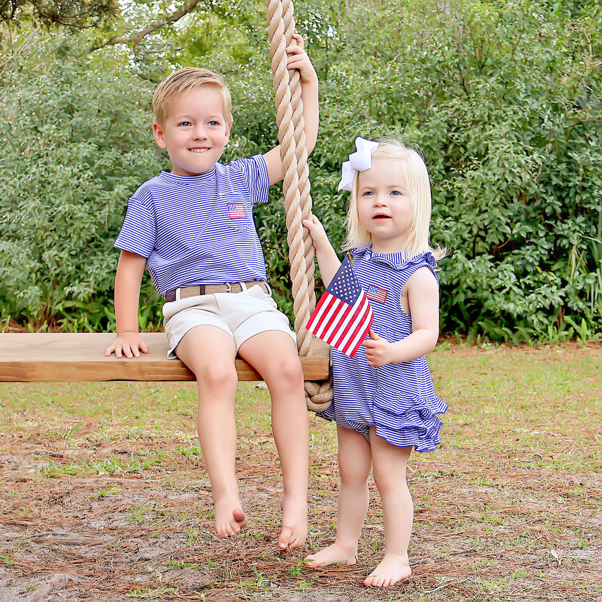 Patriotic Spirit Blue Stripe Short Sleeve Pocket Shirt