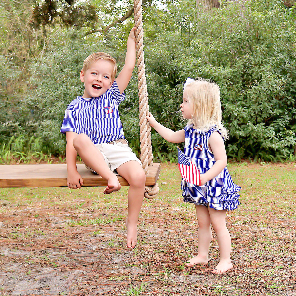 Patriotic Spirit Blue Stripe Short Sleeve Pocket Shirt