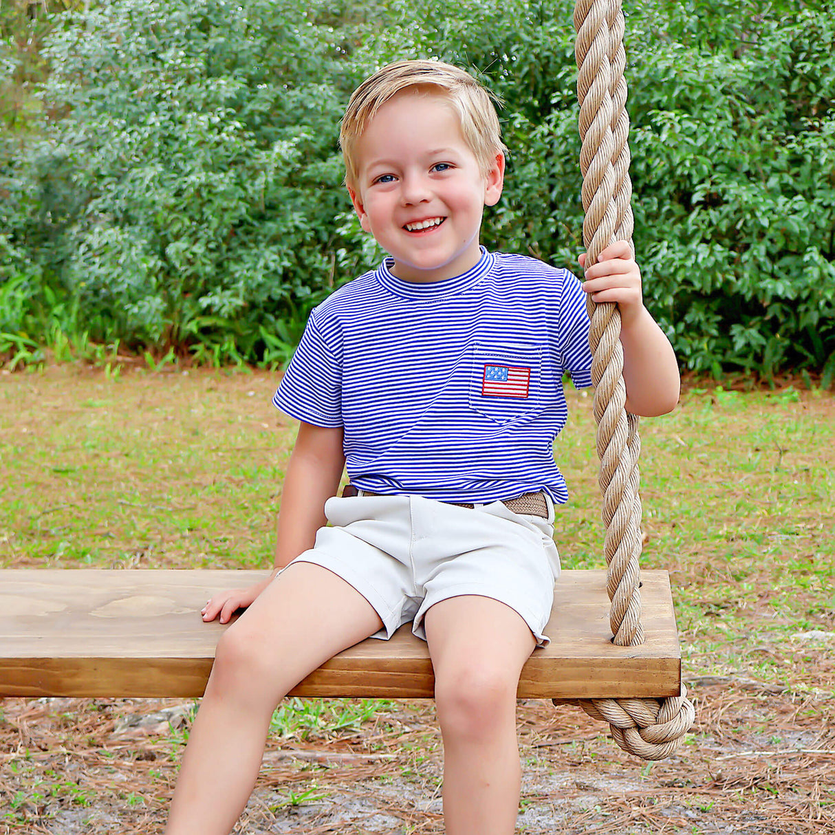 Patriotic Spirit Blue Stripe Short Sleeve Pocket Shirt