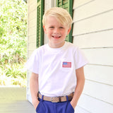 Flag Embroidered White Short Sleeve Pocket Shirt