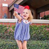 Flag Smocked Royal Gingham Angel Sleeve Bubble