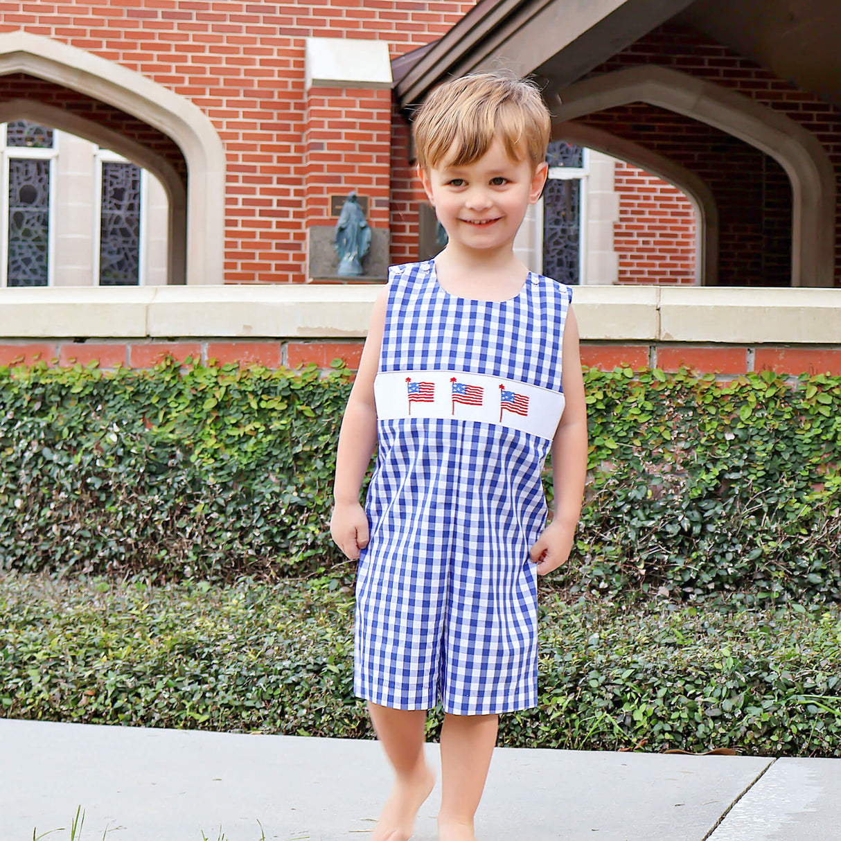 Flag Smocked Royal Gingham Jon Jon