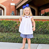 Flag Smocked Royal Gingham Angel Sleeve Short Set