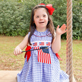 Flag Smocked Blue Plaid Beverly Dress