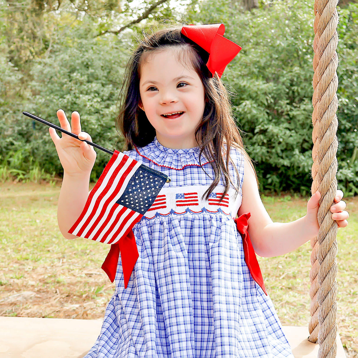 Flag Smocked Blue Plaid Beverly Dress