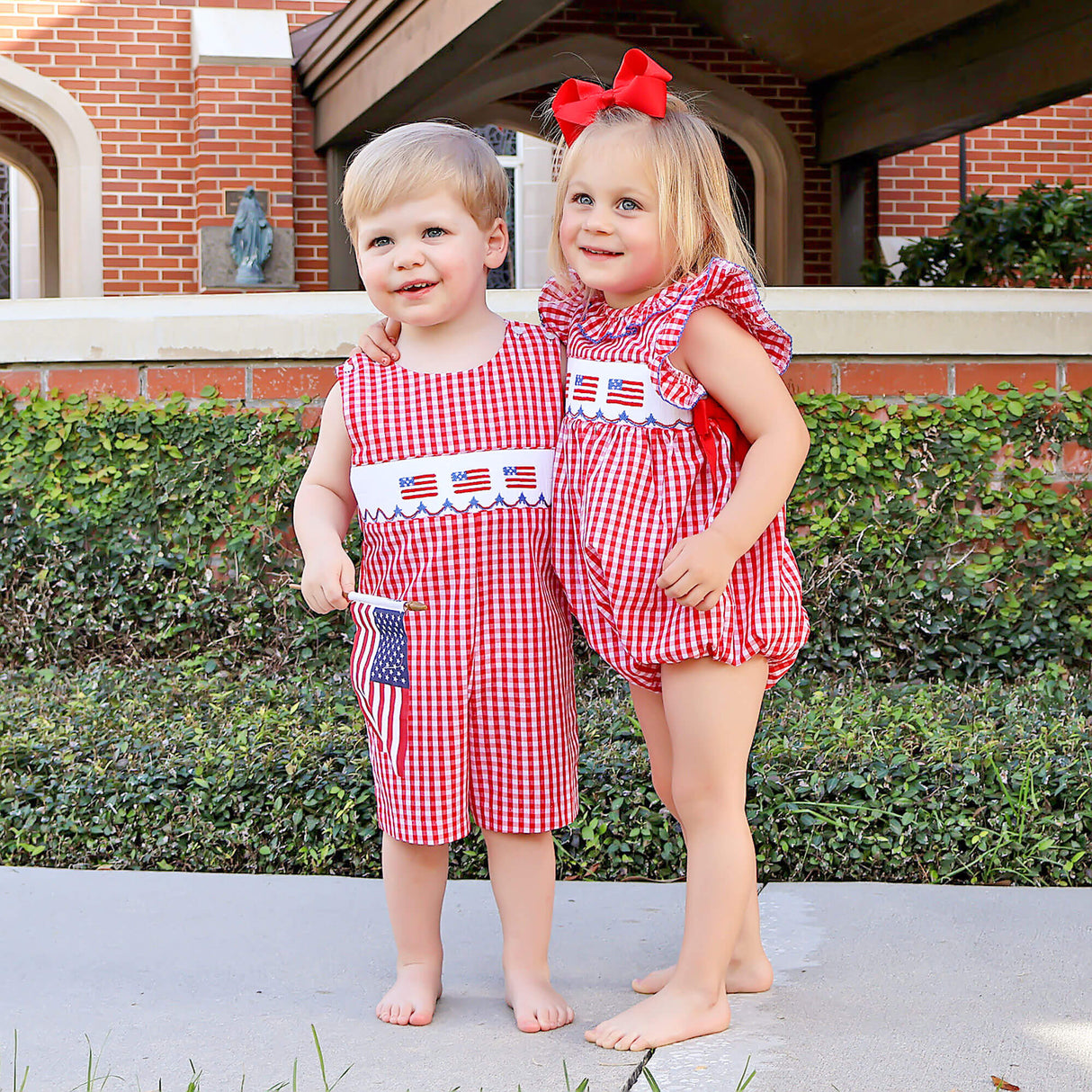 Red Check American Smocked Beverly Bubble