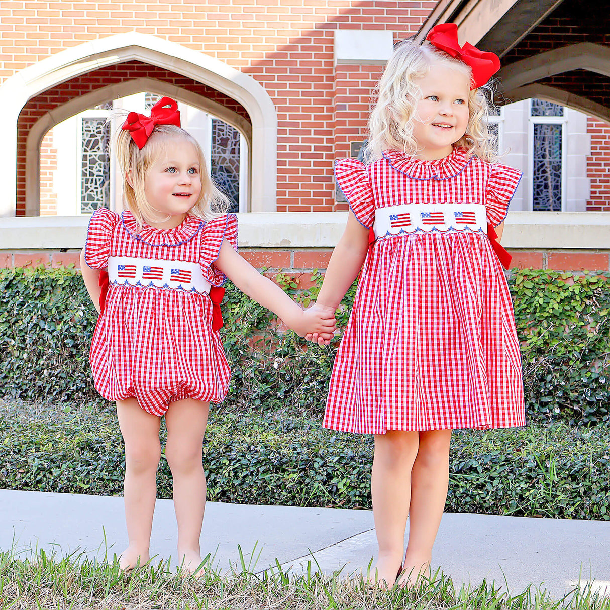 Red Check American Smocked Beverly Bubble