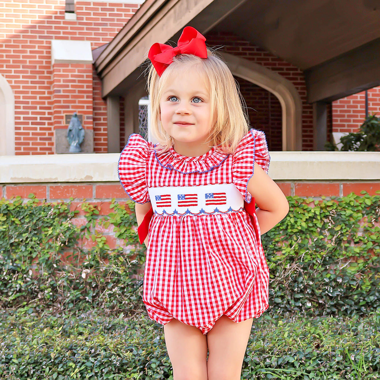 Red Check American Smocked Beverly Bubble