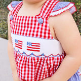 Red Check American Flag Smocked Leah Bubble