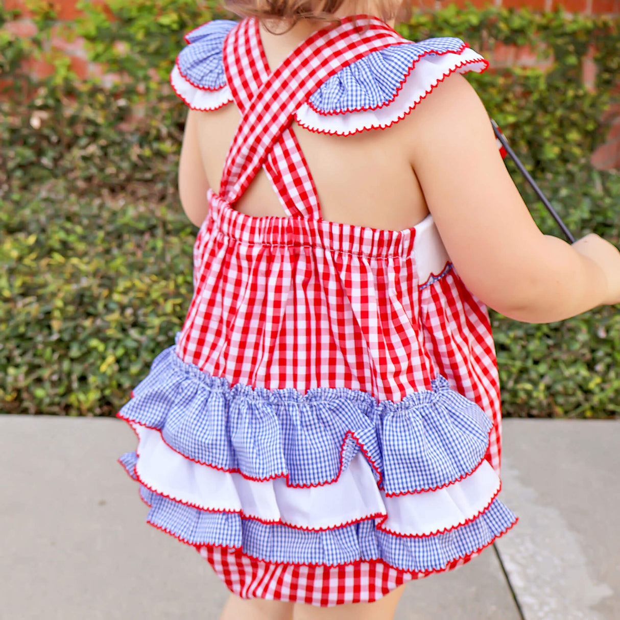 Red Check American Flag Smocked Leah Bubble