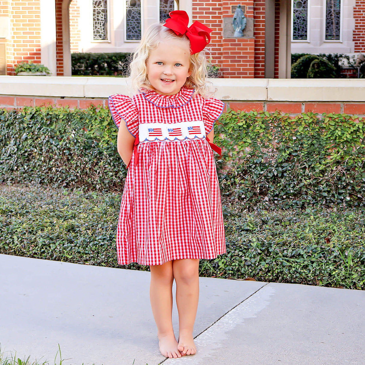 Red Check American Flag Smocked Beverly Dress