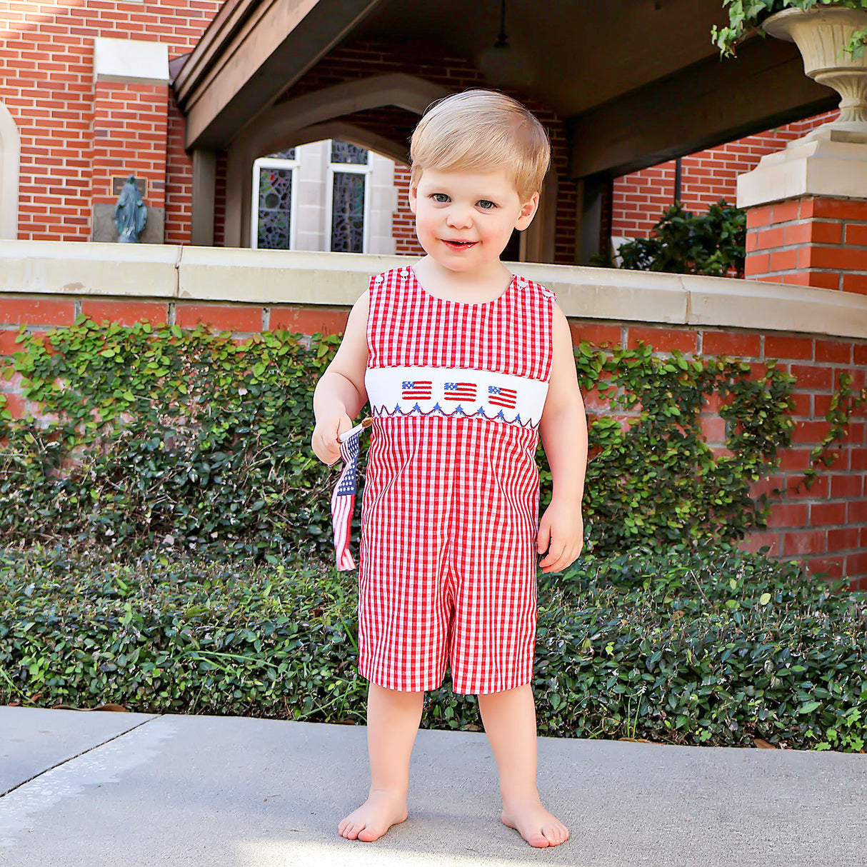 Red Check American Flag Smocked Jon Jon