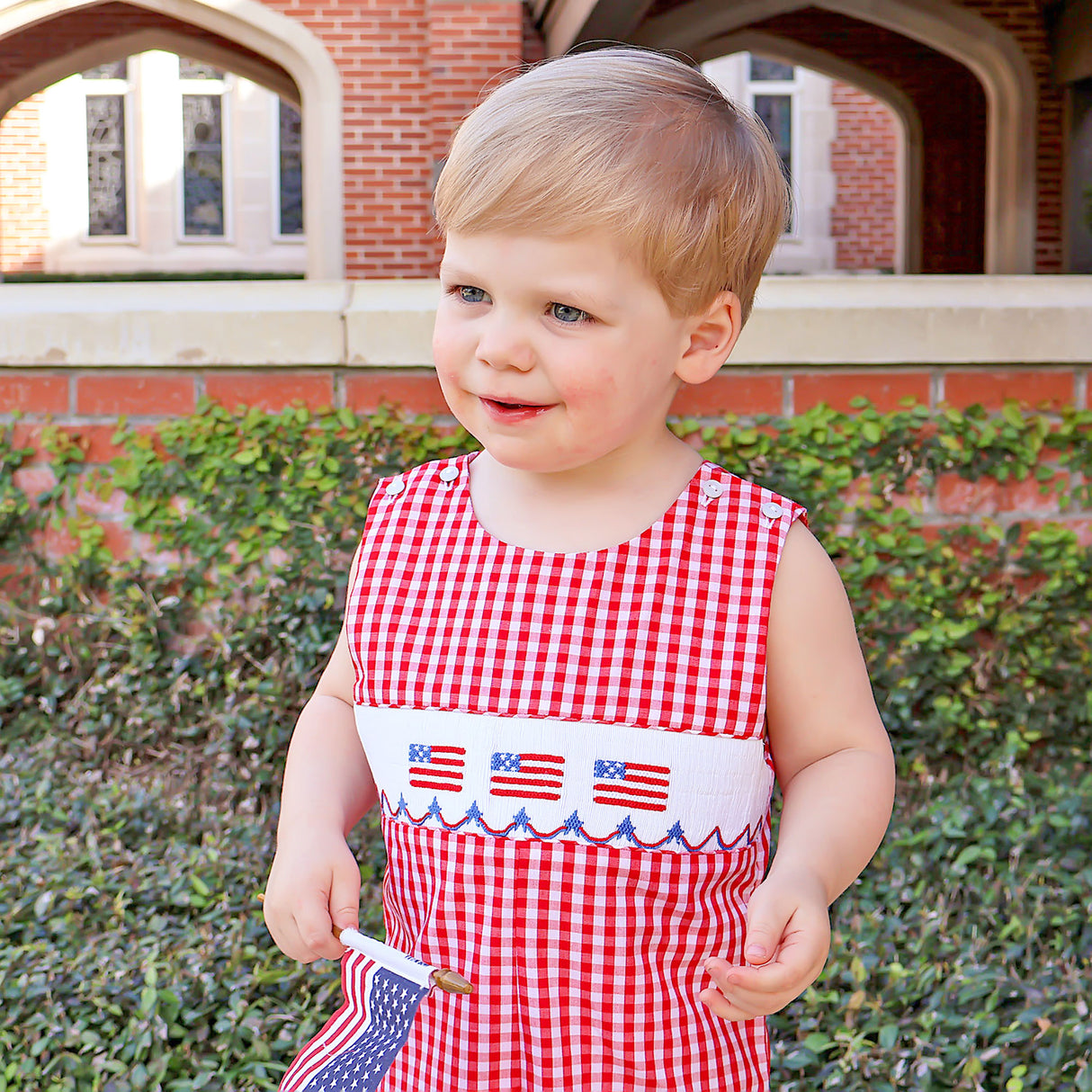 Red Check American Flag Smocked Jon Jon