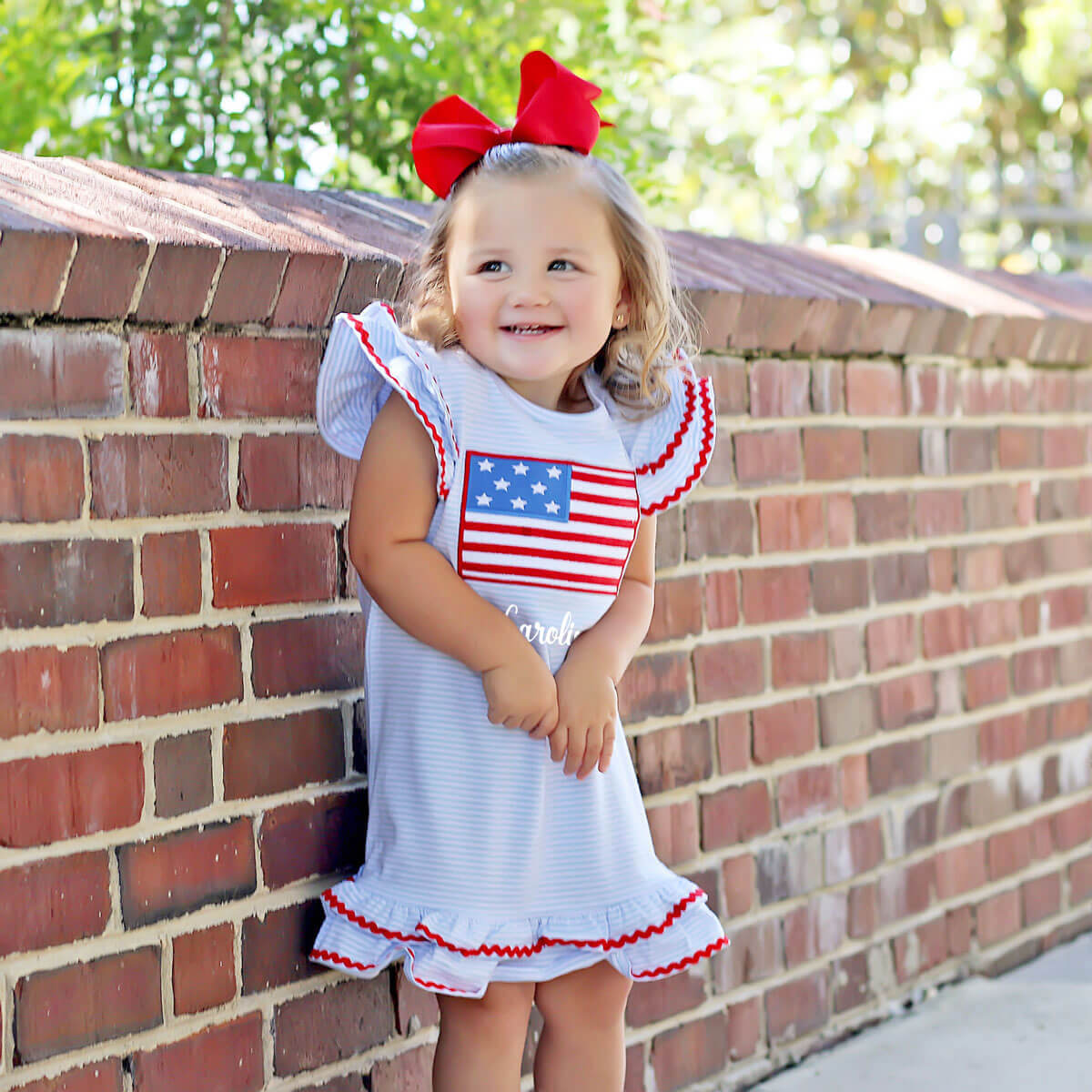 Flag Applique Light Blue Stripe Milly Dress by Classic Whimsy - Girls Dresses - 10 Flag Applique Light Blue Stripe Milly Dress by Classic Whimsy - Girls Dresses - 10