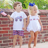 Patriotic Flag Embroidered White Ruffle Bubble