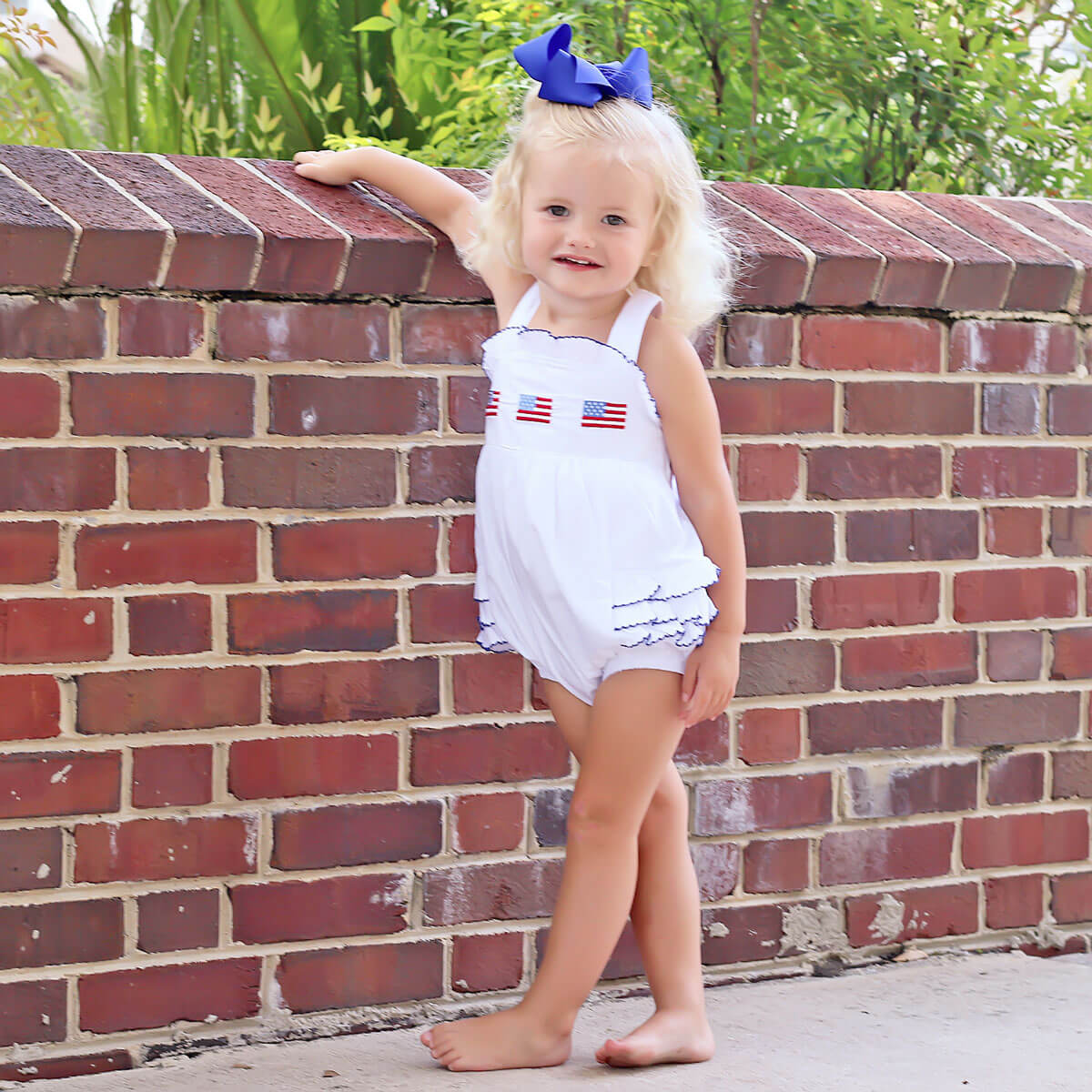 Patriotic Flag Embroidered White Ruffle Bubble