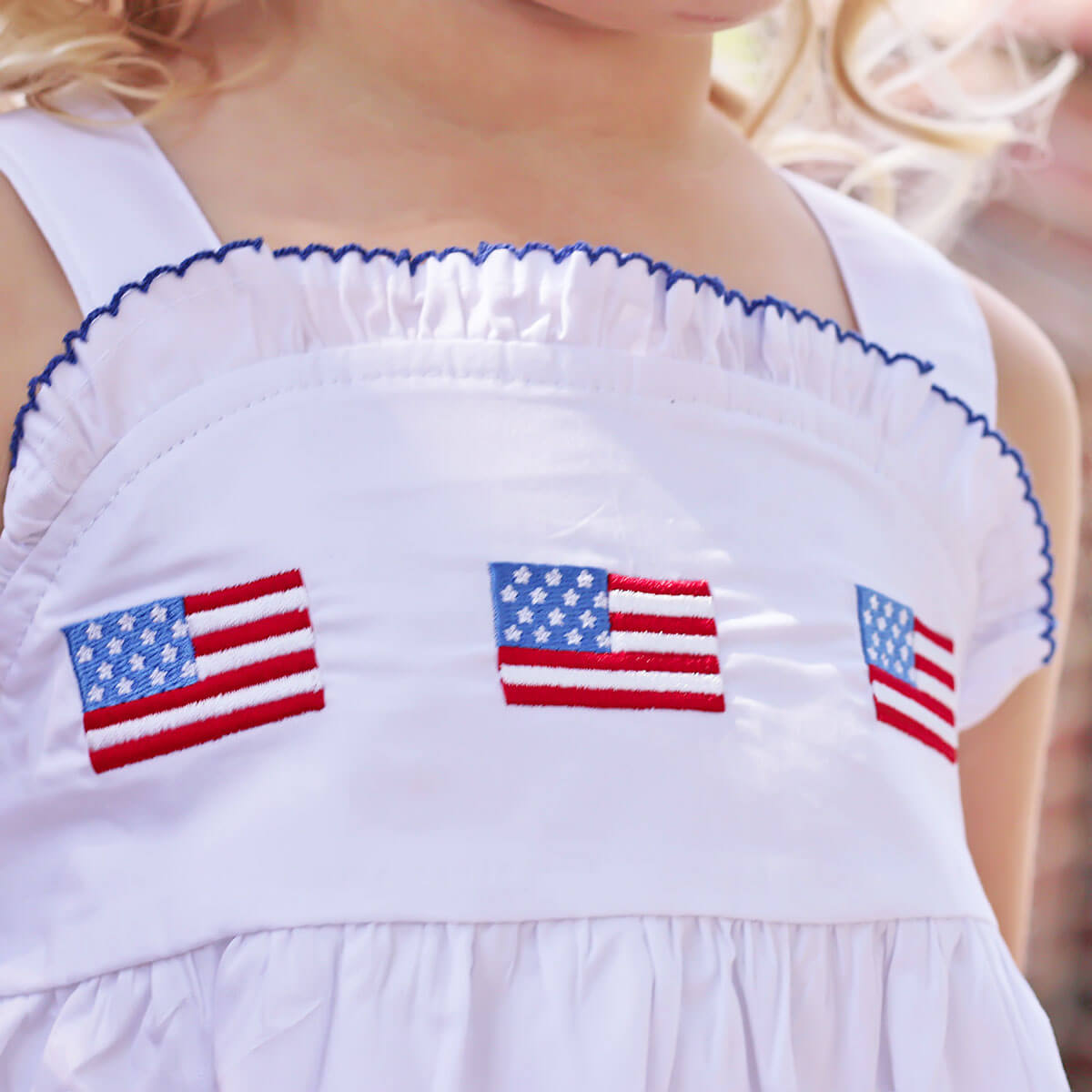 Patriotic Flag Embroidered White Dress
