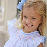 Wild Flowers Smocked Light Blue Polka Dot Dress